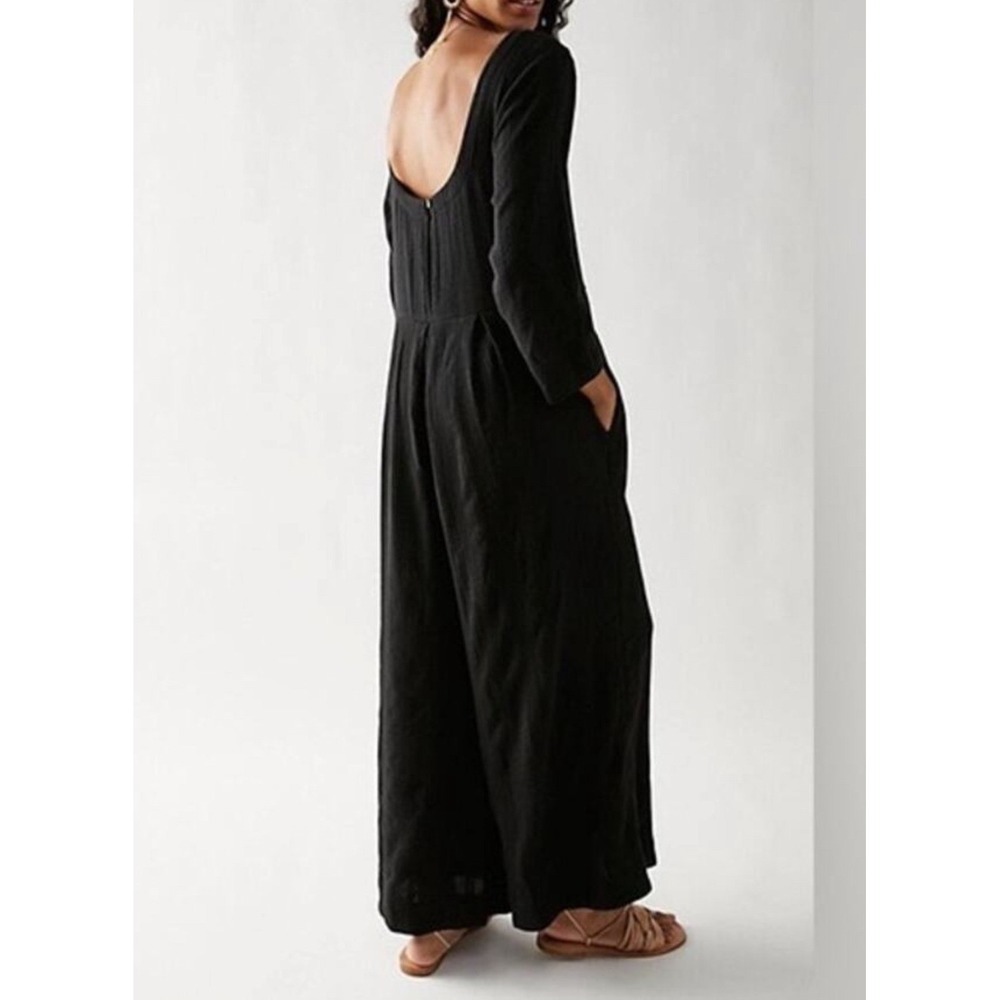 Free People Shiloh Jumpsuit Cotton Linen Pockets Wide Leg Oversized Scooped Back